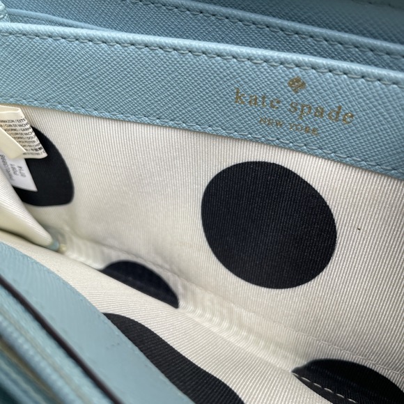 Kate Spade Wallet Light Blue 8''x4''x1'' Blue Cow Leather Zip Around‎ Logo boho - Picture 7 of 14